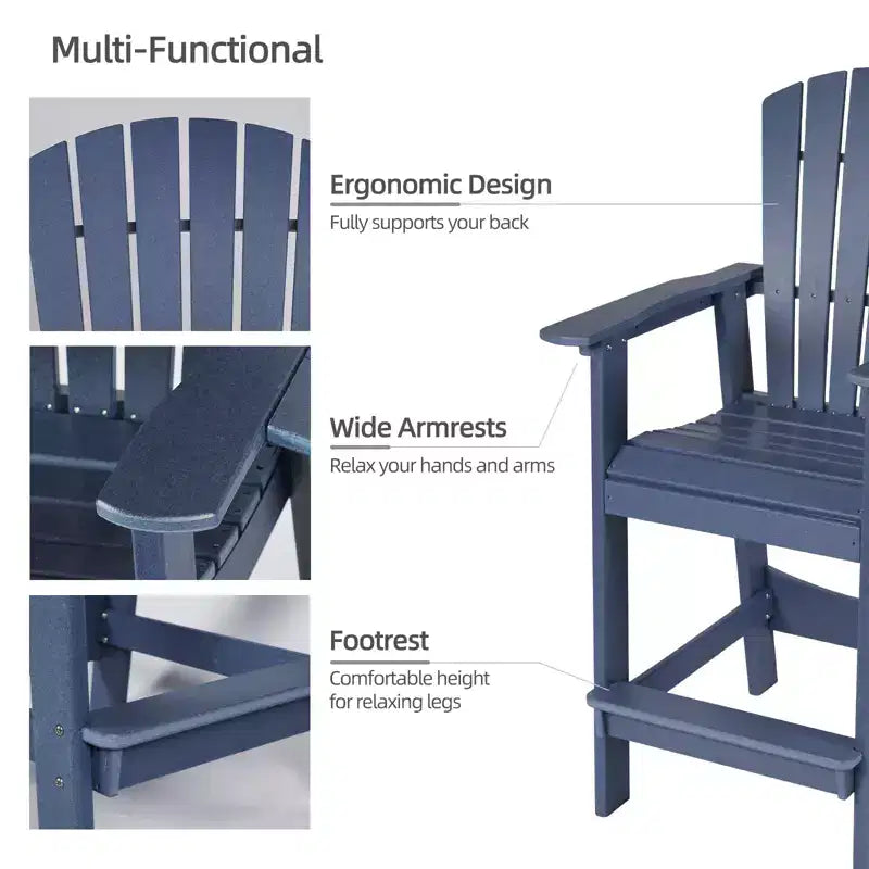 Aoodor Tall Adirondack Chairs Set of 2, HDPE Patio Bar Stool with Connecting Tray,All-Weather Balcony Chair