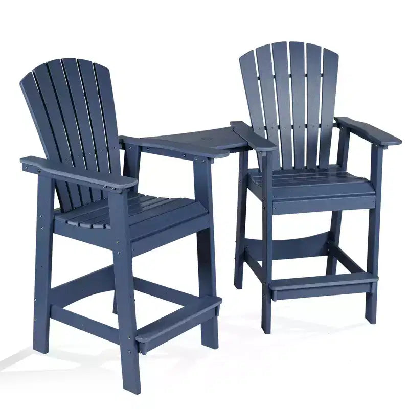 Aoodor Tall Adirondack Chairs Set of 2, HDPE Patio Bar Stool with Connecting Tray,All-Weather Balcony Chair