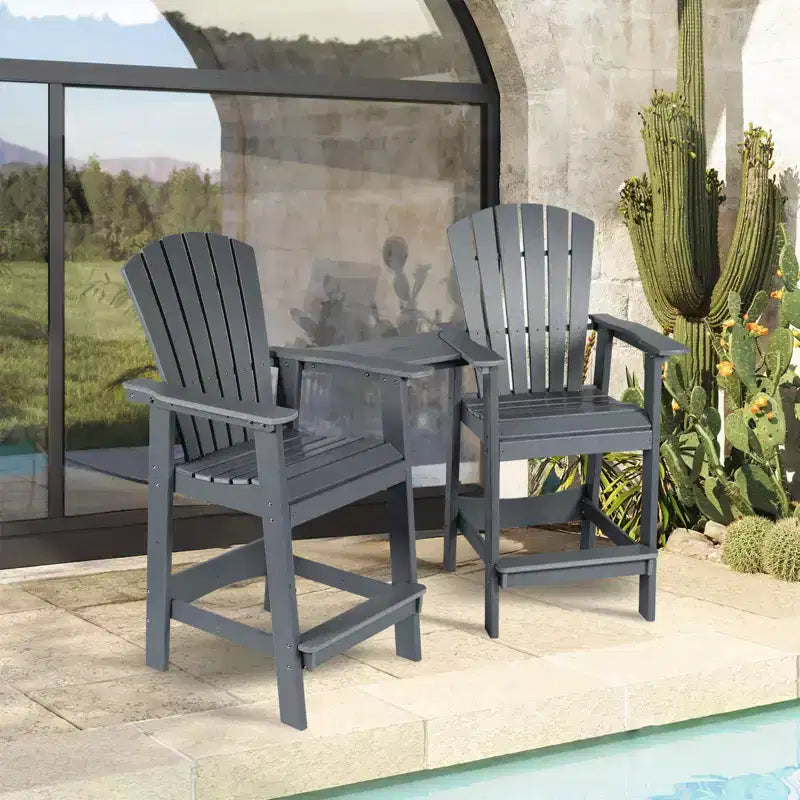 Aoodor Tall Adirondack Chairs Set of 2, HDPE Patio Bar Stool with Connecting Tray,All-Weather Balcony Chair