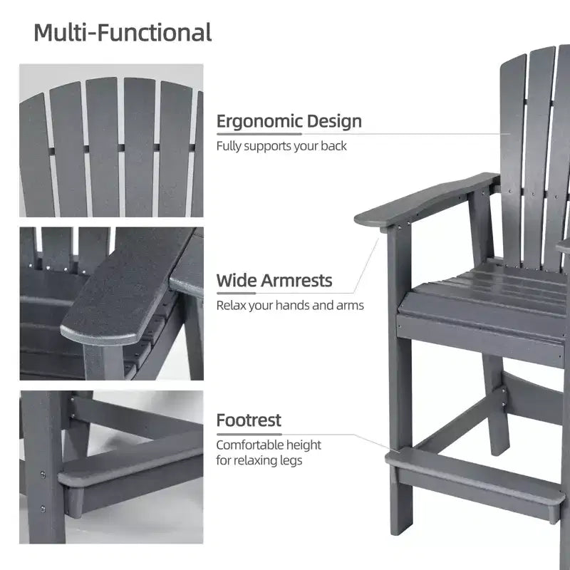 Aoodor Tall Adirondack Chairs Set of 2, HDPE Patio Bar Stool with Connecting Tray,All-Weather Balcony Chair