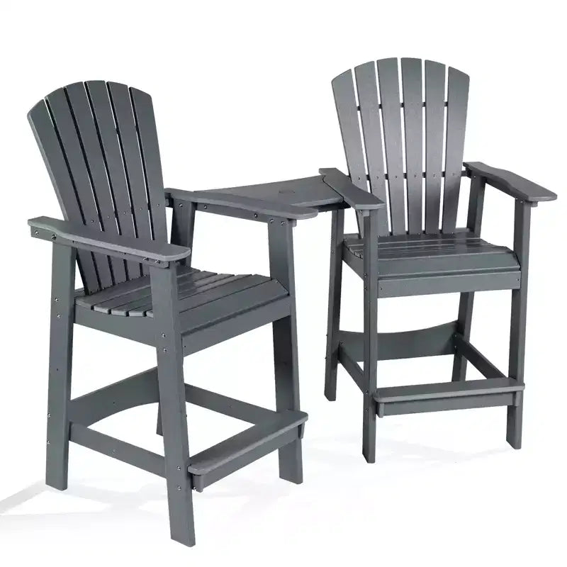 Aoodor Tall Adirondack Chairs Set of 2, HDPE Patio Bar Stool with Connecting Tray,All-Weather Balcony Chair