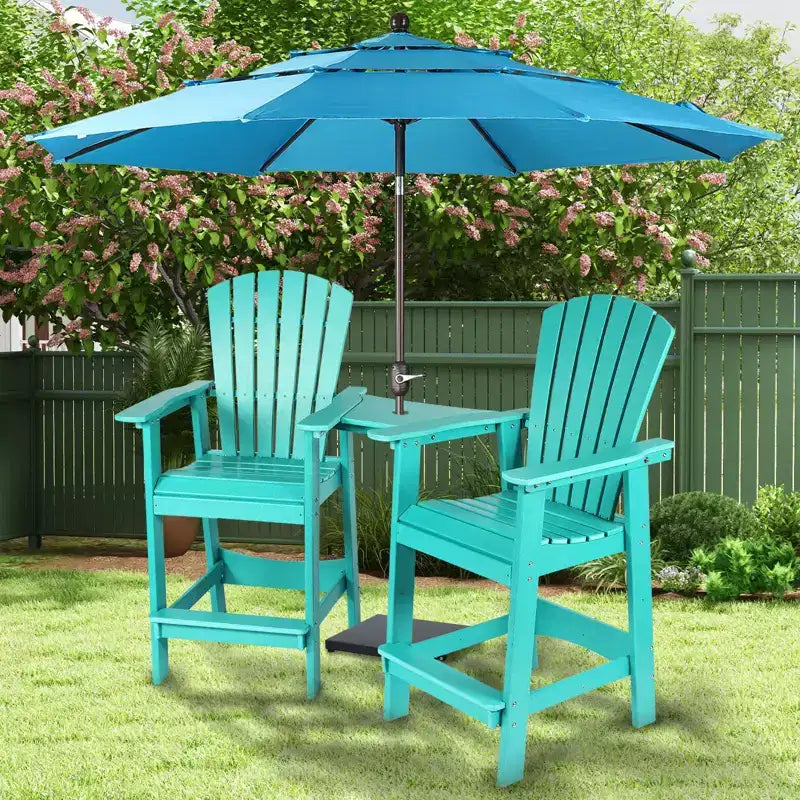 Aoodor Tall Adirondack Chairs Set of 2, HDPE Patio Bar Stool with Connecting Tray,All-Weather Balcony Chair