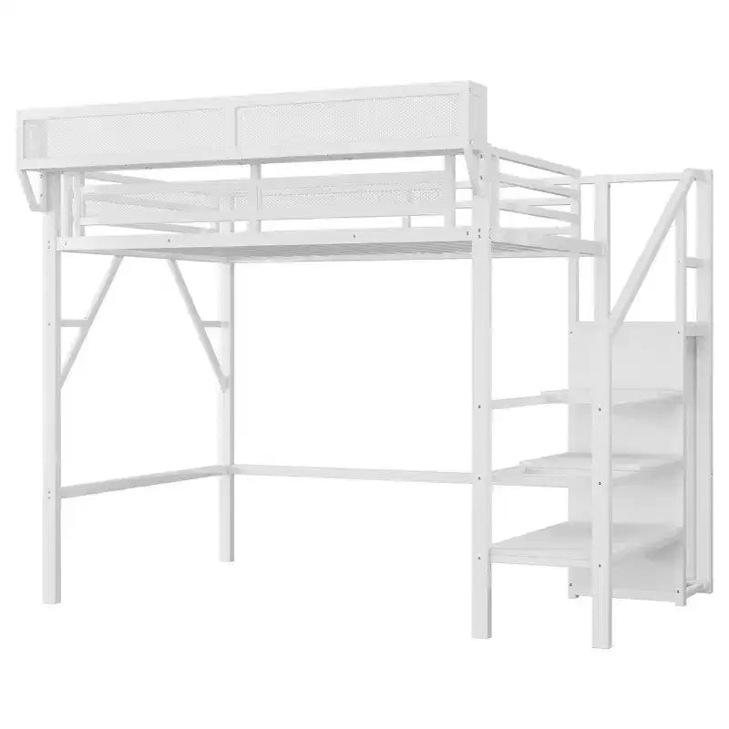 Okak 94IN Twin Size Loft Bed with Wardrobe, Twin Bed with Storage Shelves and Basket, Bed Frames for Bedroom, Dormitory