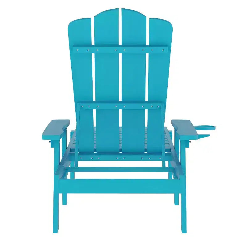 Emma and Oliver Set of 2 Recycled HDPE Adjustable Adirondack Loungers with Fold Out Cupholders for Indoor/Outdoor Use