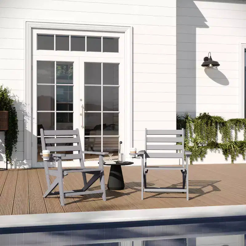 Merrick Lane Indoor/Outdoor Adirondack Dining Chair with Fold Out Cup Holder, Recycled All-Weather HDPE Adirondack Chair