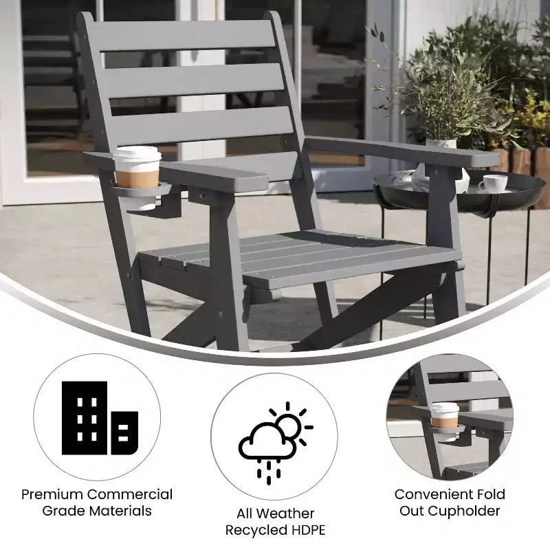 Merrick Lane Indoor/Outdoor Adirondack Dining Chair with Fold Out Cup Holder, Recycled All-Weather HDPE Adirondack Chair