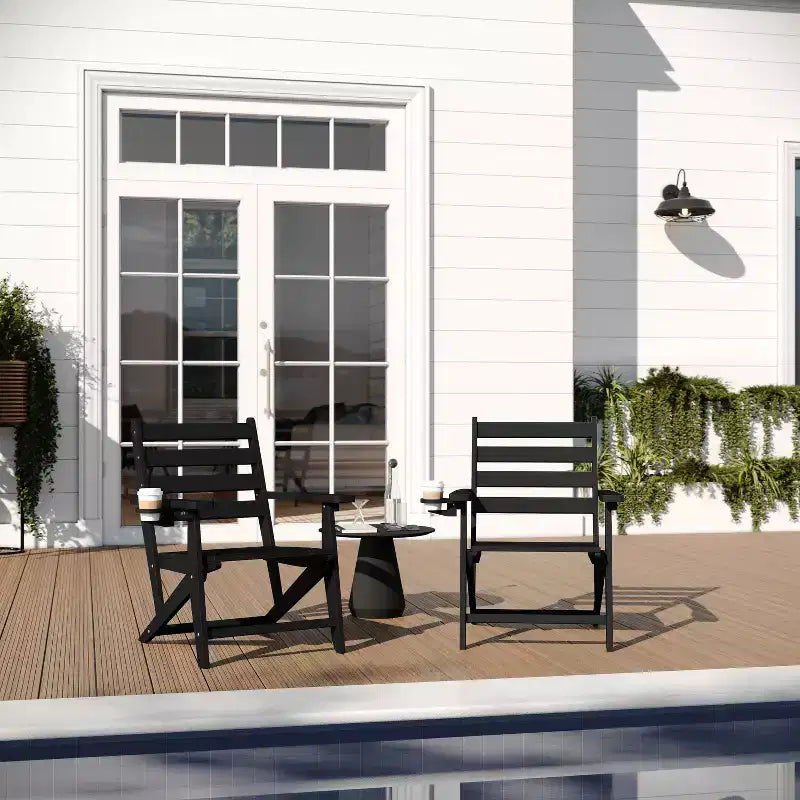 Merrick Lane Indoor/Outdoor Adirondack Dining Chair with Fold Out Cup Holder, Recycled All-Weather HDPE Adirondack Chair