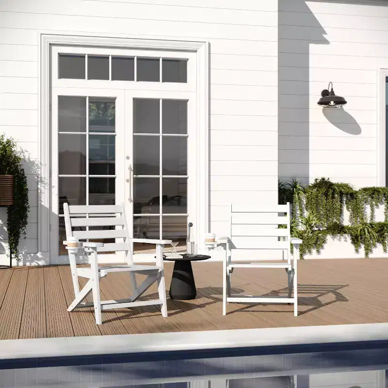 Merrick Lane Indoor/Outdoor Adirondack Dining Chair with Fold Out Cup Holder, Recycled All-Weather HDPE Adirondack Chair