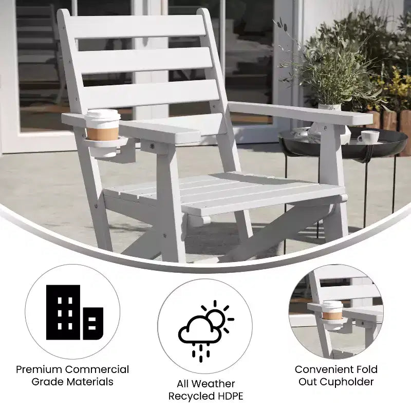 Merrick Lane Indoor/Outdoor Adirondack Dining Chair with Fold Out Cup Holder, Recycled All-Weather HDPE Adirondack Chair