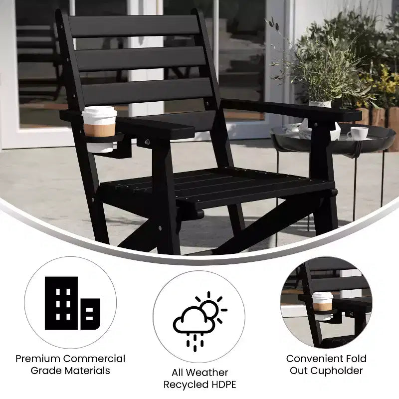 Merrick Lane Indoor/Outdoor Adirondack Dining Chair with Fold Out Cup Holder, Recycled All-Weather HDPE Adirondack Chair