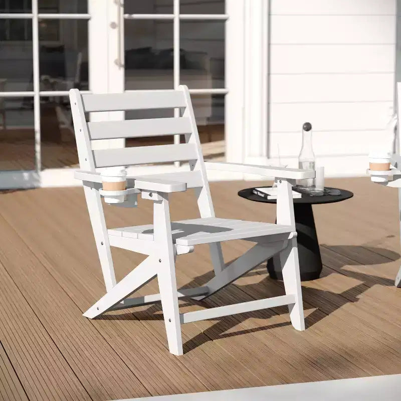 Merrick Lane Indoor/Outdoor Adirondack Dining Chair with Fold Out Cup Holder, Recycled All-Weather HDPE Adirondack Chair
