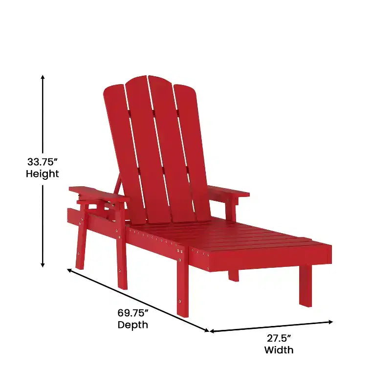 Emma and Oliver Recycled HDPE Adjustable Adirondack Lounger with Fold Out Cupholder for Indoor/Outdoor Use