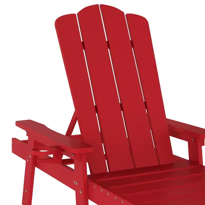 Emma and Oliver Recycled HDPE Adjustable Adirondack Lounger with Fold Out Cupholder for Indoor/Outdoor Use