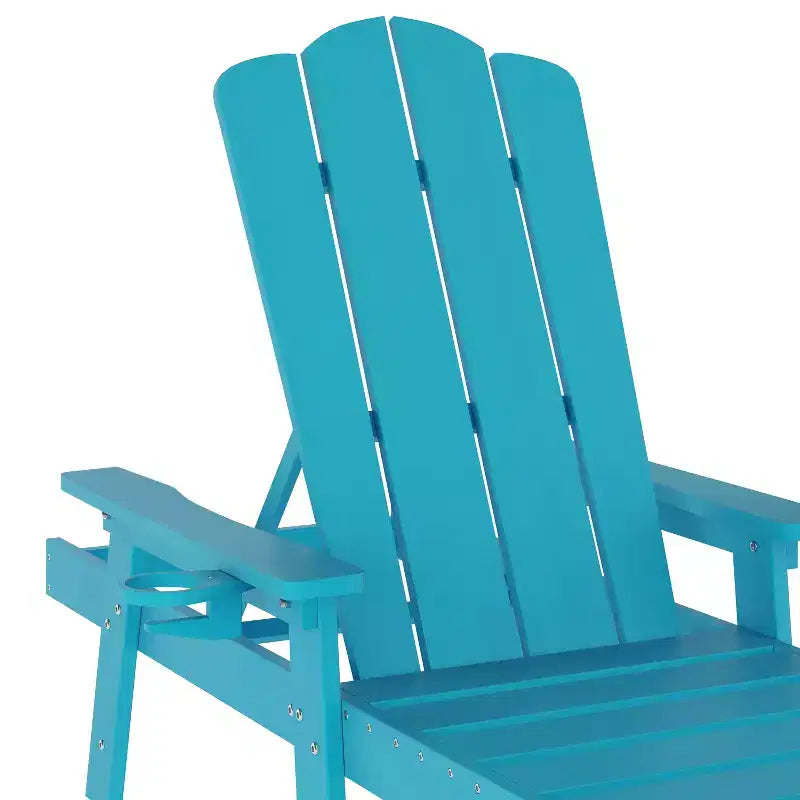 Emma and Oliver Recycled HDPE Adjustable Adirondack Lounger with Fold Out Cupholder for Indoor/Outdoor Use