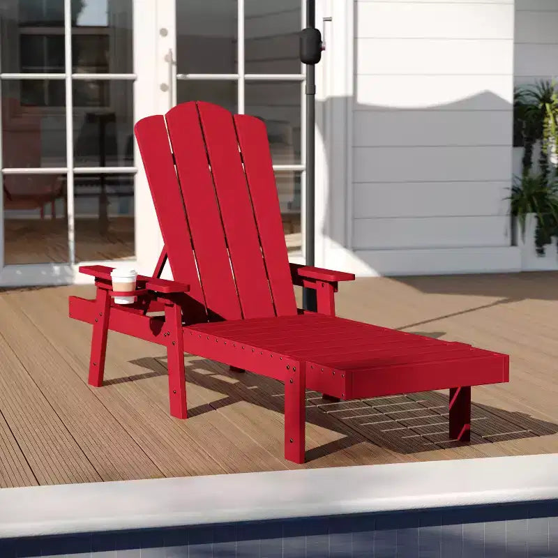 Merrick Lane Indoor/Outdoor Adjustable Adirondack Lounger with Fold Out Cupholder- Recycled All-Weather Indoor/Outdoor HDPE Lounge Chair