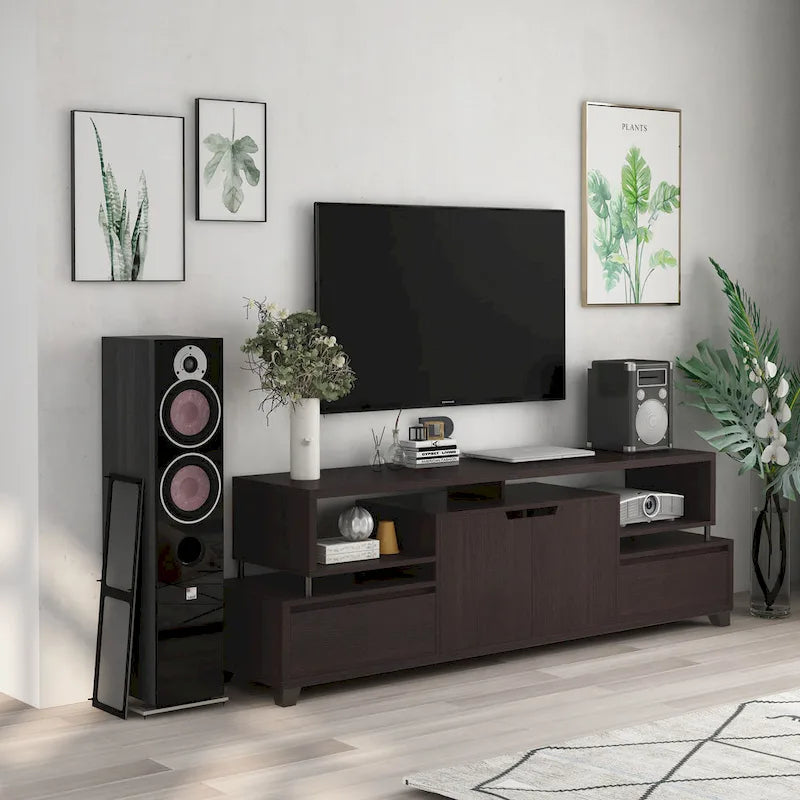 Meuble TV console de rangement multifonctionnel Alise Modern Cappuccino 70 pouces de Furniture of America