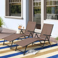 Chaise longue de jardin pliante réglable 5 positions en métal, transat de piscine et de plage pour extérieur – Marron