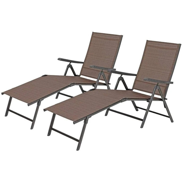 Chaise longue de jardin pliante réglable 5 positions en métal, transat de piscine et de plage pour extérieur – Marron