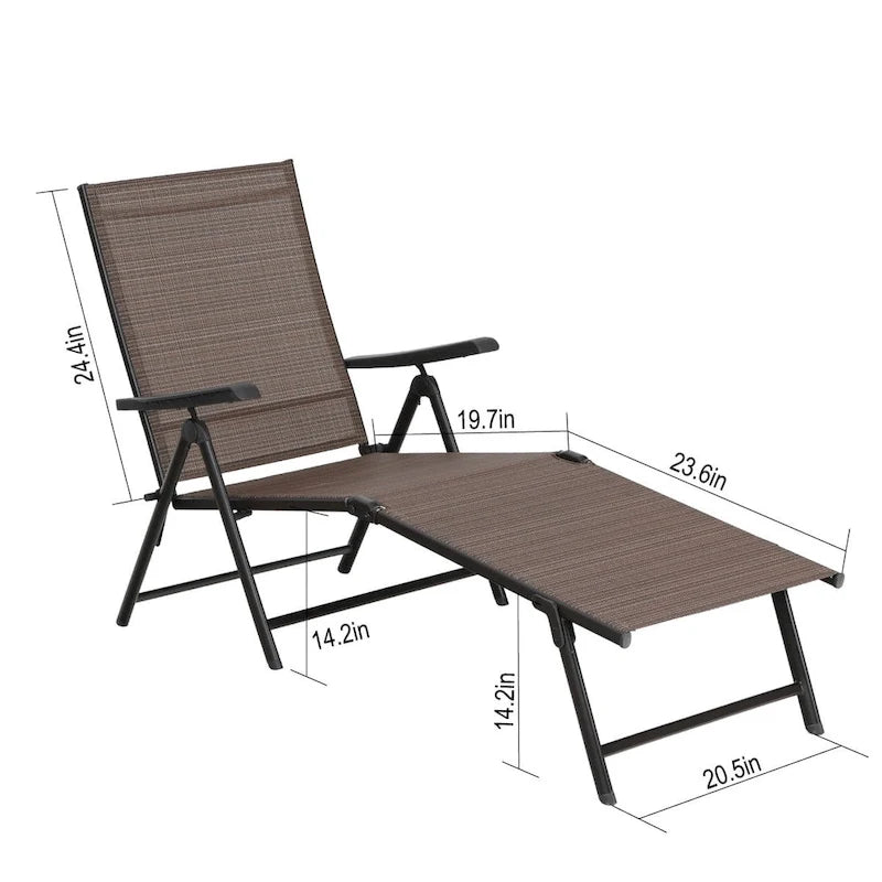 Chaise longue de jardin pliante réglable 5 positions en métal, transat de piscine et de plage pour extérieur – Marron