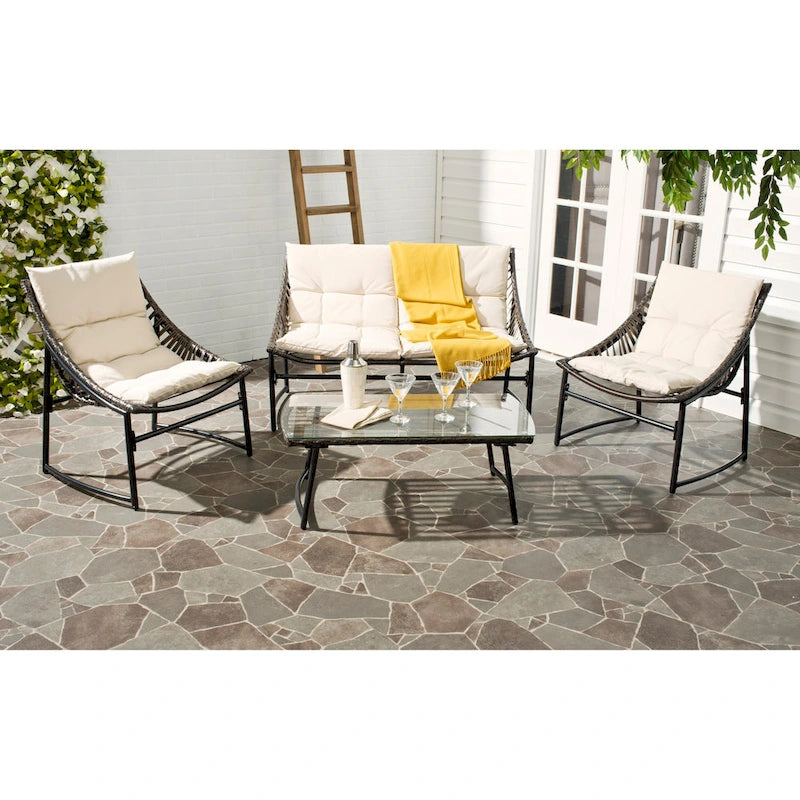 SAFAVIEH Outdoor Hildrun Rattan 4-Piece Set - 28W x 30D x 50H