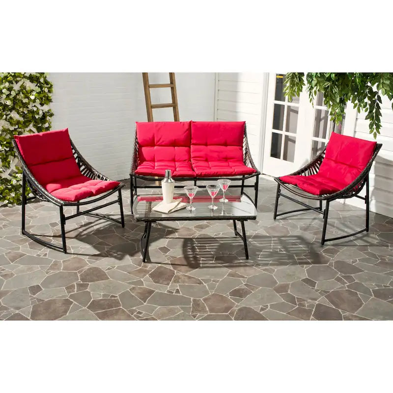 SAFAVIEH Outdoor Hildrun Rattan 4-Piece Set - 28W x 30D x 50H