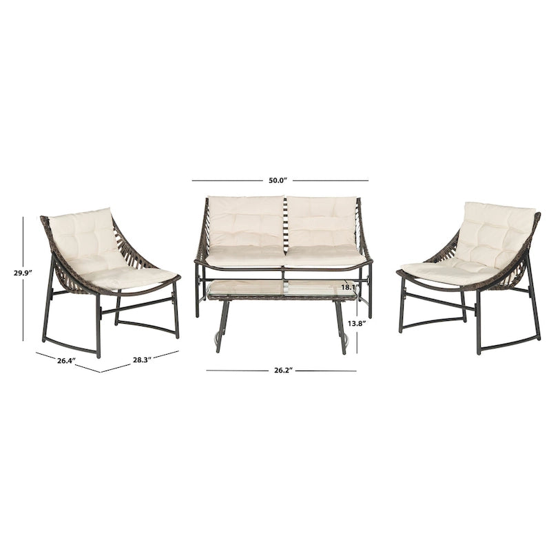 SAFAVIEH Outdoor Hildrun Rattan 4-Piece Set - 28W x 30D x 50H