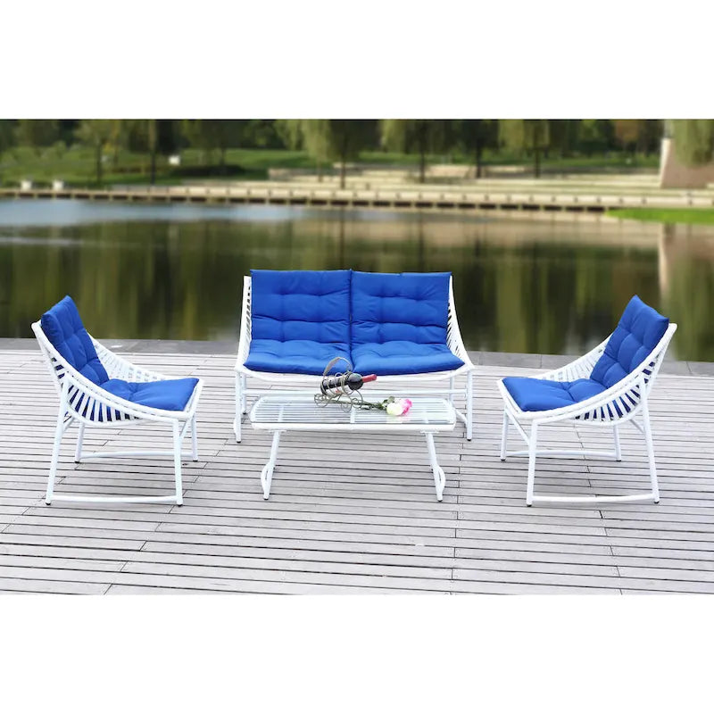 SAFAVIEH Outdoor Hildrun Rattan 4-Piece Set - 28W x 30D x 50H
