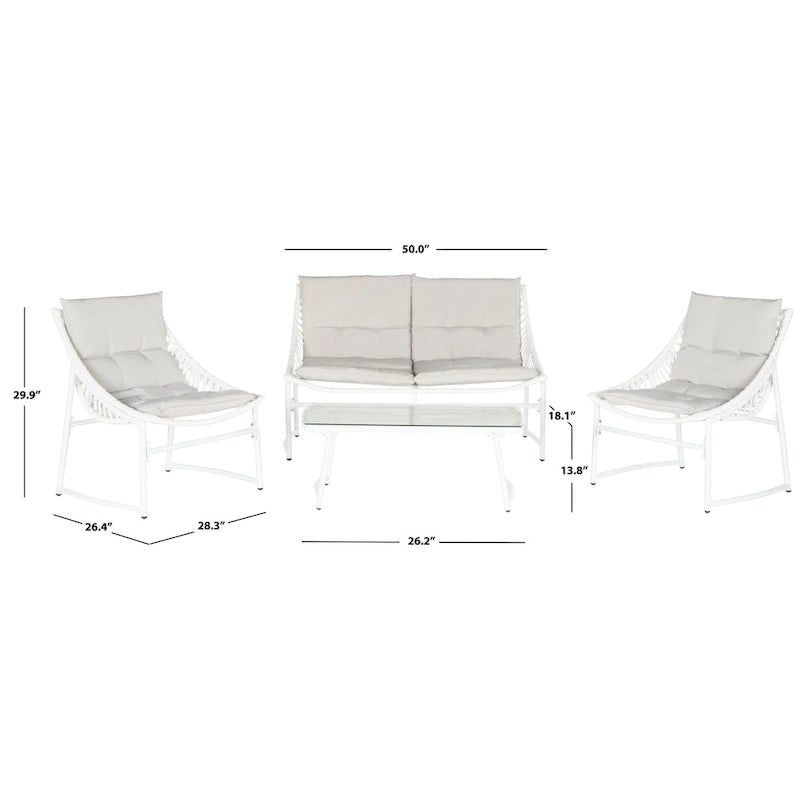 SAFAVIEH Outdoor Hildrun Rattan 4-Piece Set - 28W x 30D x 50H