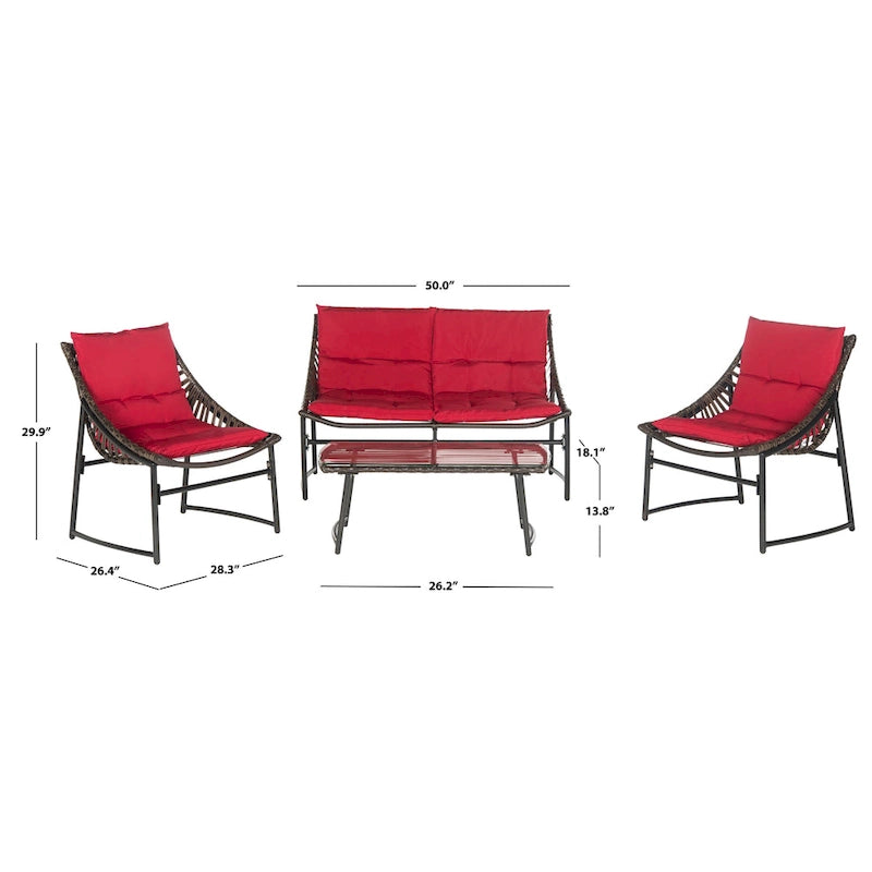 SAFAVIEH Outdoor Hildrun Rattan 4-Piece Set - 28W x 30D x 50H