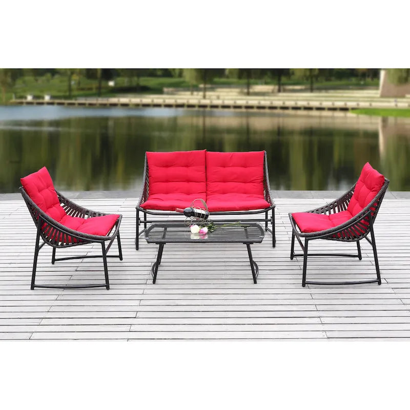 SAFAVIEH Outdoor Hildrun Rattan 4-Piece Set - 28W x 30D x 50H
