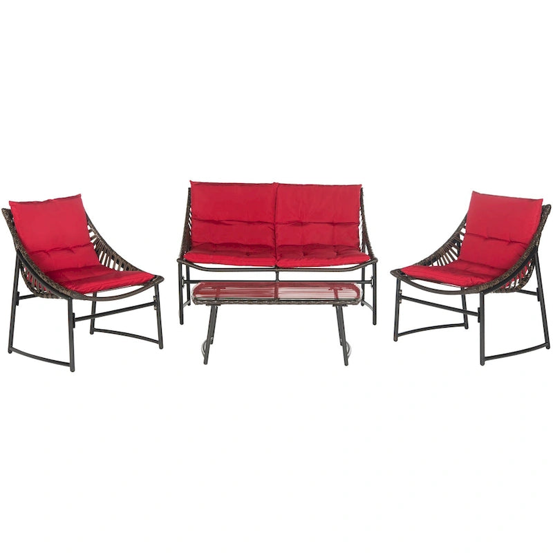 SAFAVIEH Outdoor Hildrun Rattan 4-Piece Set - 28W x 30D x 50H
