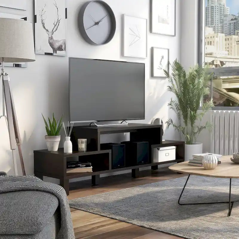 Meuble TV Rami Modern à 3 étagères, finition expresso, de Furniture of America, console multimédia élégante pour le divertissement dans le salon