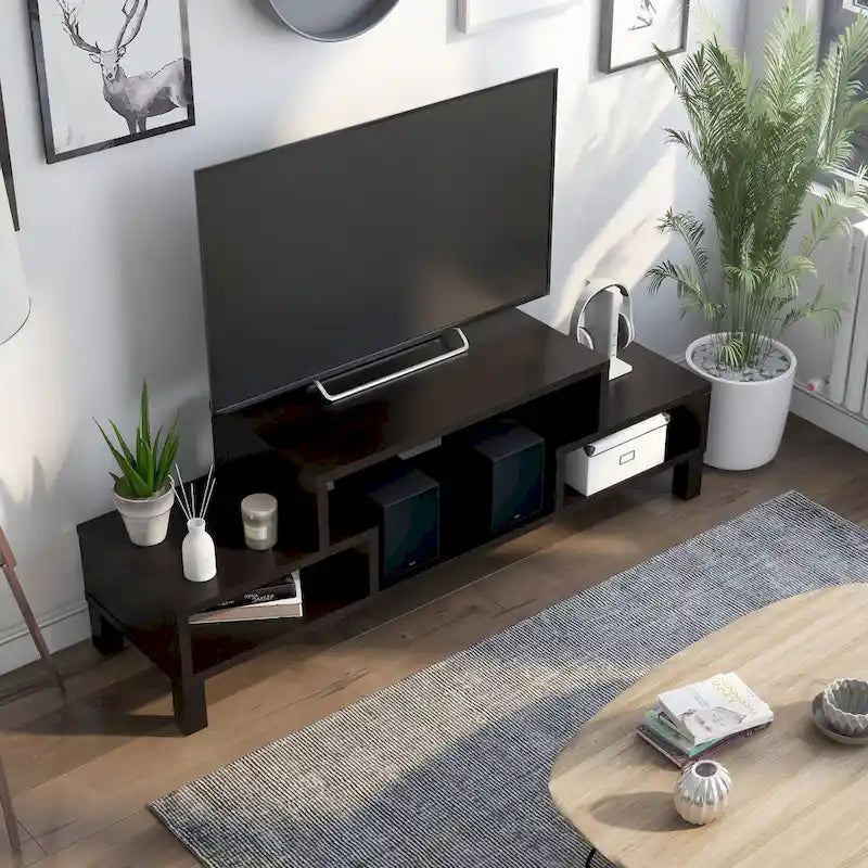Meuble TV Rami Modern à 3 étagères, finition expresso, de Furniture of America, console multimédia élégante pour le divertissement dans le salon