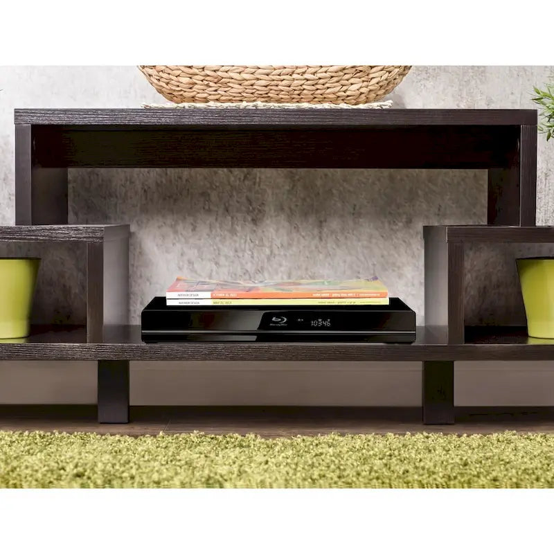 Meuble TV Rami Modern à 3 étagères, finition expresso, de Furniture of America, console multimédia élégante pour le divertissement dans le salon