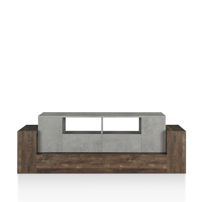 Meuble TV industriel Geso en chêne et gris clair avec 4 étagères de 180 cm par Furniture of America