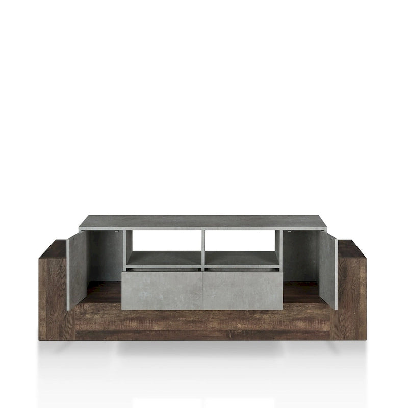 Meuble TV industriel Geso en chêne et gris clair avec 4 étagères de 180 cm par Furniture of America