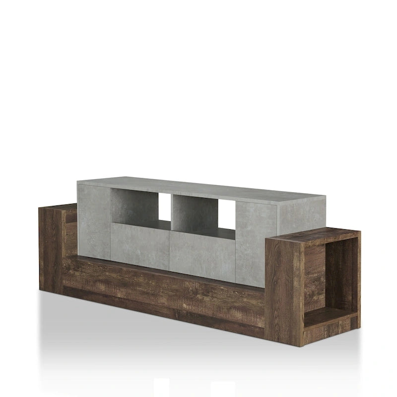 Meuble TV industriel Geso en chêne et gris clair avec 4 étagères de 180 cm par Furniture of America