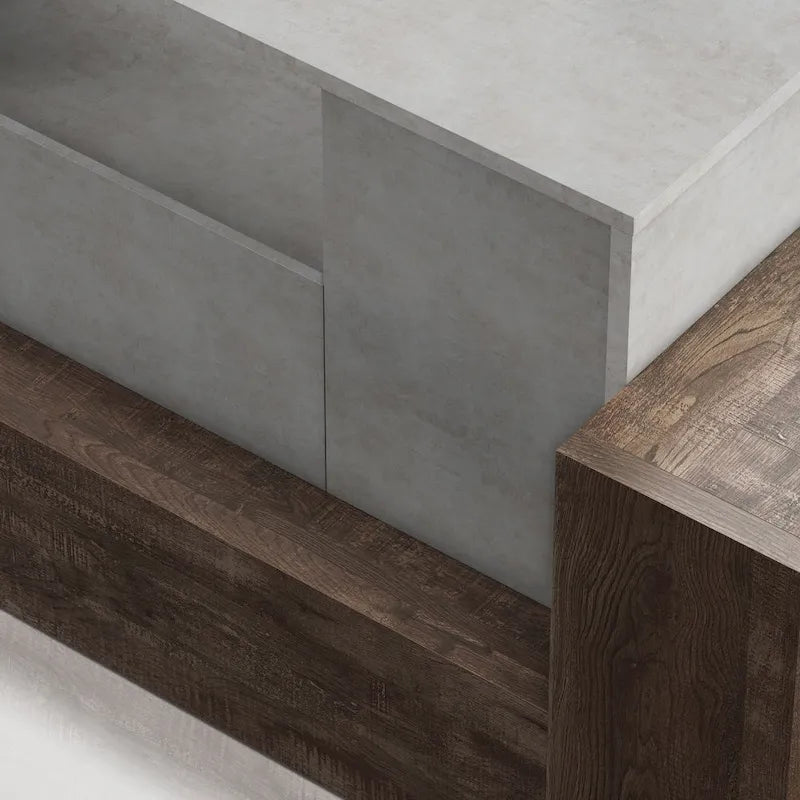 Meuble TV industriel Geso en chêne et gris clair avec 4 étagères de 180 cm par Furniture of America