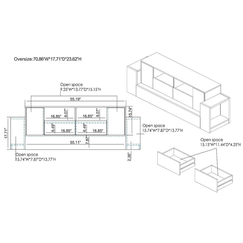 Meuble TV industriel Geso en chêne et gris clair avec 4 étagères de 180 cm par Furniture of America