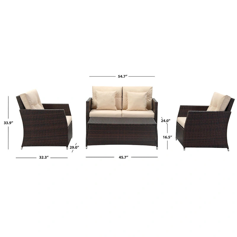 SAFAVIEH Outdoor Taya, ensemble de 4 pièces pour l'extérieur – 55 larg. x 34 prof. x 32 haut.