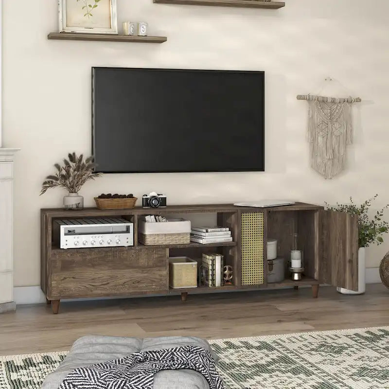 Meuble TV de 70 po Santee Mid-Century Modern avec tiroir, par Furniture of America