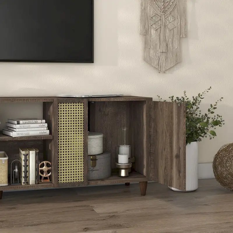 Meuble TV de 70 po Santee Mid-Century Modern avec tiroir, par Furniture of America