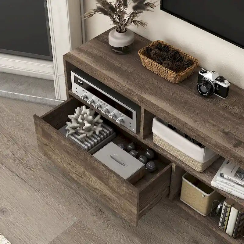 Meuble TV de 70 po Santee Mid-Century Modern avec tiroir, par Furniture of America