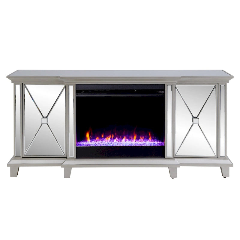 Meuble TV multimédia miroir avec insert de cheminée à changement de couleur pour téléviseurs jusqu'à 62 pouces SEI Furniture