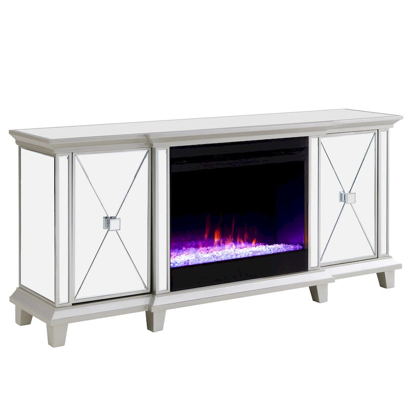 Meuble TV multimédia miroir avec insert de cheminée à changement de couleur pour téléviseurs jusqu'à 62 pouces SEI Furniture