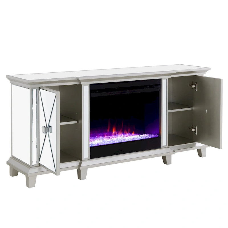 Meuble TV multimédia miroir avec insert de cheminée à changement de couleur pour téléviseurs jusqu'à 62 pouces SEI Furniture