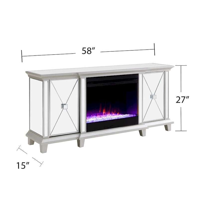 Meuble TV multimédia miroir avec insert de cheminée à changement de couleur pour téléviseurs jusqu'à 62 pouces SEI Furniture
