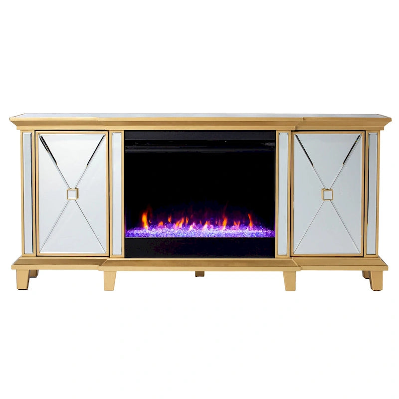 Meuble TV multimédia miroir avec insert de cheminée à changement de couleur pour téléviseurs jusqu'à 62 pouces SEI Furniture
