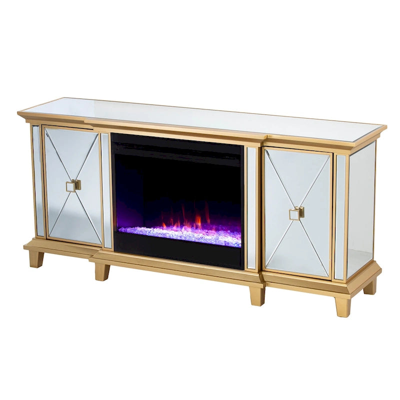 Meuble TV multimédia miroir avec insert de cheminée à changement de couleur pour téléviseurs jusqu'à 62 pouces SEI Furniture
