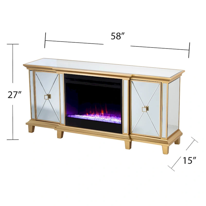 Meuble TV multimédia miroir avec insert de cheminée à changement de couleur pour téléviseurs jusqu'à 62 pouces SEI Furniture